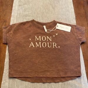 Precious “Mon Amour”, Rylee + Cru tee. Mocha colored, 6-12m. Cute & fun!